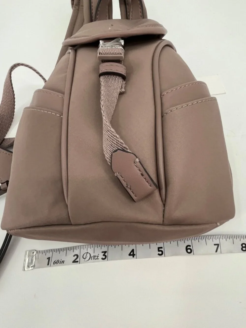Calvin Klein Shay Mini Backpack Taupe Nylon Zip Buckle Front Pockets Adjustable
